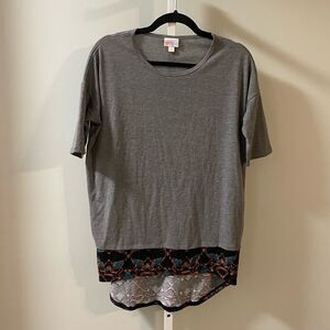 LuLaRoe Gray Tunic With Patterned Trim